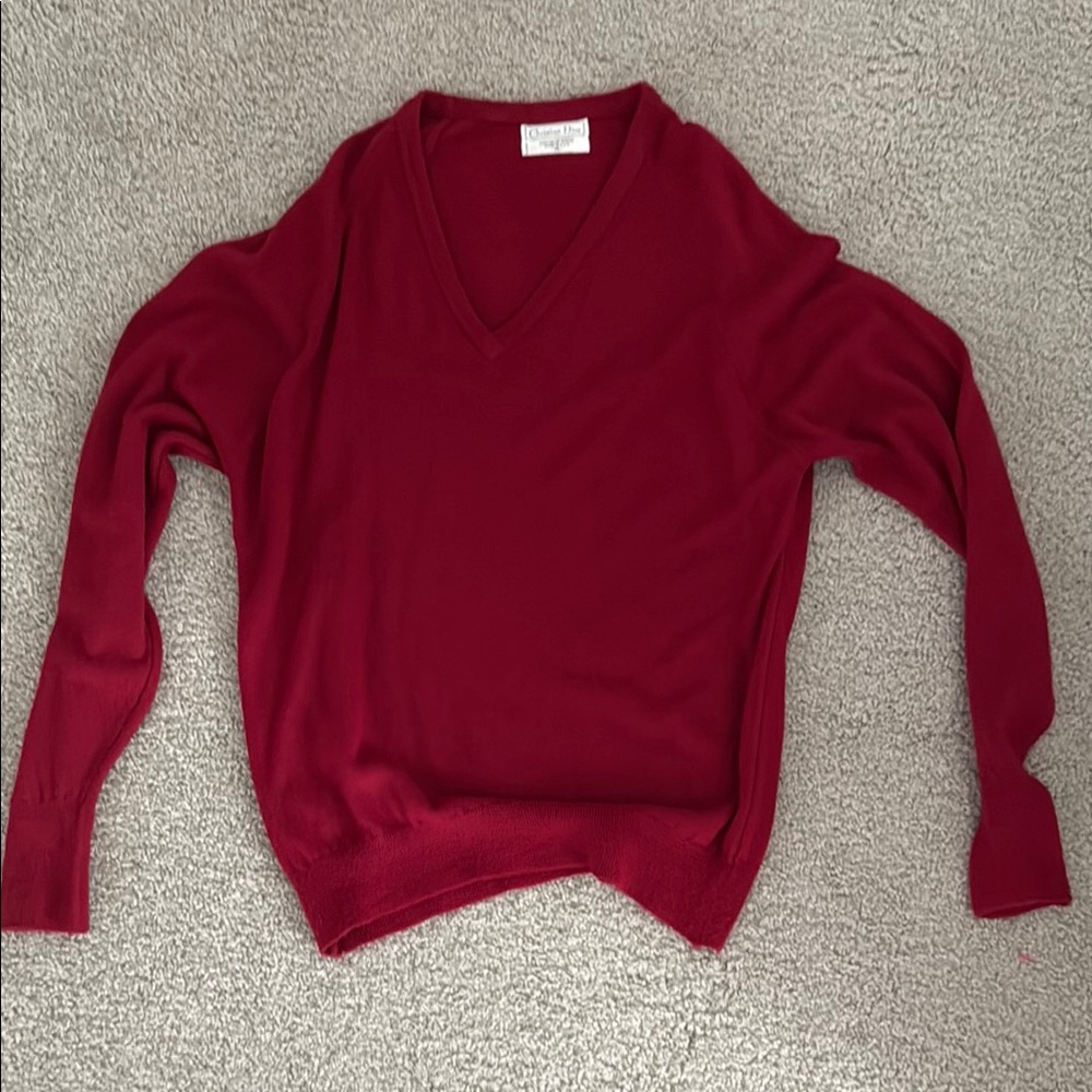 Christian DIOR Red V-Neck Sweater